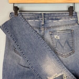Mother Looker Ankle Fray Jeans Womens 24 Blue Wild Thing Distressed Stretch Logo